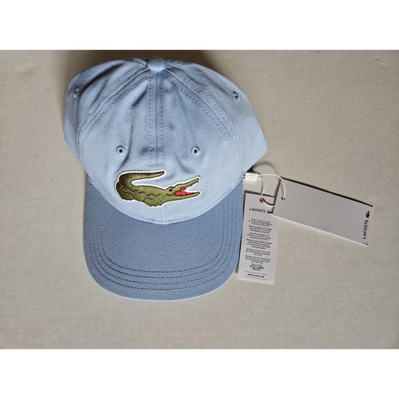 LACOSTE Unisex Contrast Strap And Oversized Crocodile Cotton Cap, Sky Blue - Picture 2 of 7